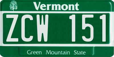 VT license plate ZCW151