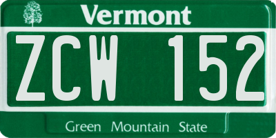VT license plate ZCW152