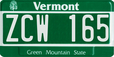 VT license plate ZCW165
