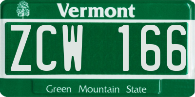 VT license plate ZCW166