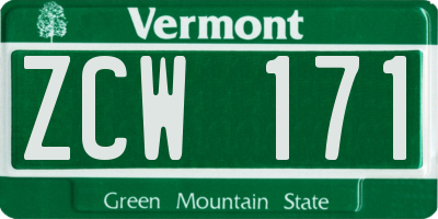 VT license plate ZCW171