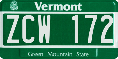 VT license plate ZCW172