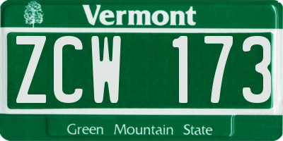 VT license plate ZCW173