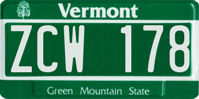 VT license plate ZCW178