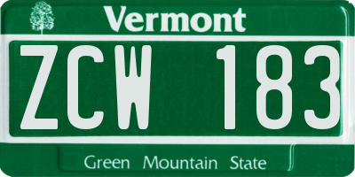 VT license plate ZCW183