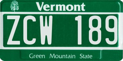 VT license plate ZCW189