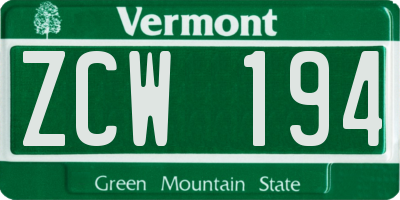 VT license plate ZCW194