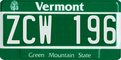 VT license plate ZCW196