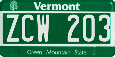 VT license plate ZCW203