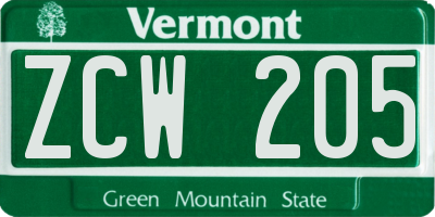 VT license plate ZCW205