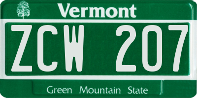 VT license plate ZCW207