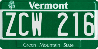 VT license plate ZCW216