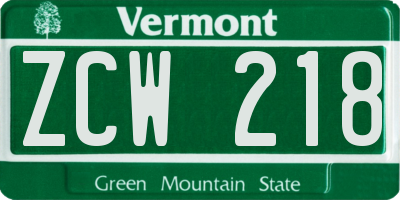 VT license plate ZCW218