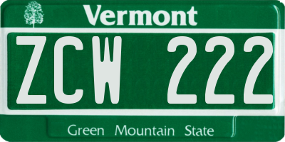 VT license plate ZCW222