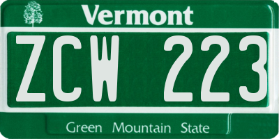 VT license plate ZCW223