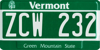 VT license plate ZCW232