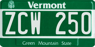 VT license plate ZCW250