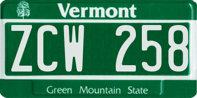 VT license plate ZCW258