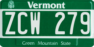 VT license plate ZCW279