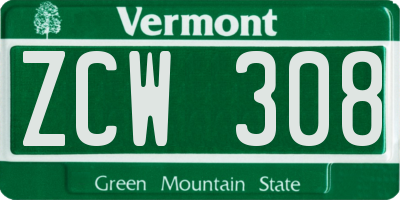 VT license plate ZCW308