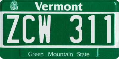 VT license plate ZCW311