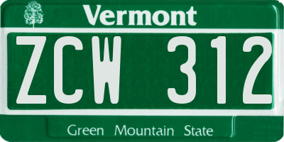 VT license plate ZCW312