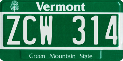 VT license plate ZCW314