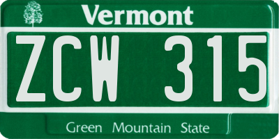 VT license plate ZCW315