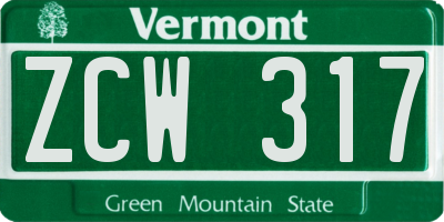 VT license plate ZCW317
