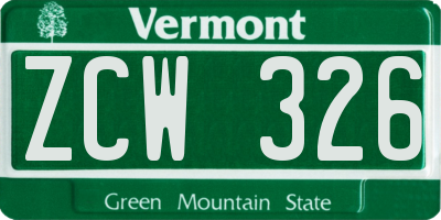 VT license plate ZCW326