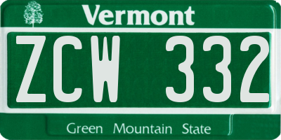 VT license plate ZCW332