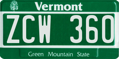 VT license plate ZCW360