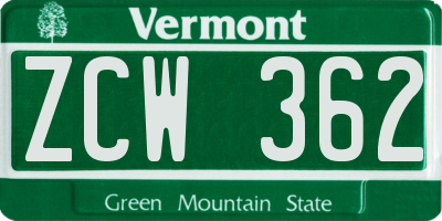 VT license plate ZCW362