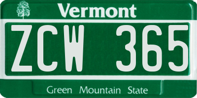 VT license plate ZCW365