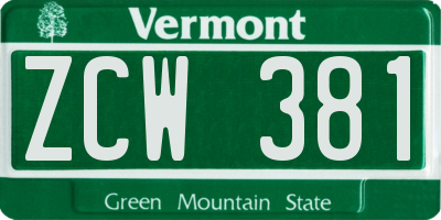 VT license plate ZCW381