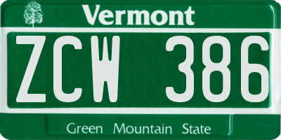 VT license plate ZCW386