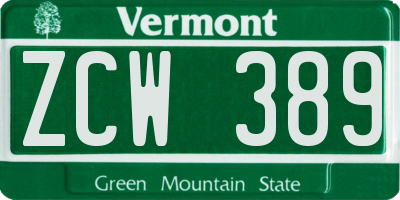 VT license plate ZCW389
