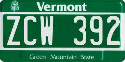 VT license plate ZCW392