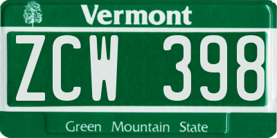 VT license plate ZCW398