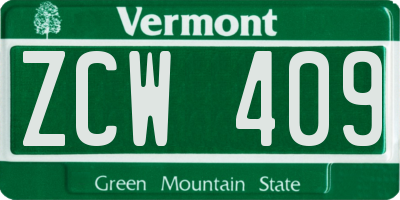 VT license plate ZCW409