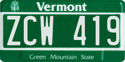 VT license plate ZCW419