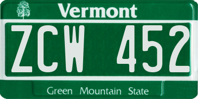 VT license plate ZCW452