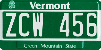 VT license plate ZCW456