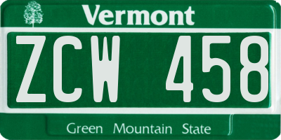 VT license plate ZCW458