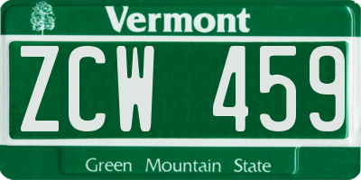 VT license plate ZCW459