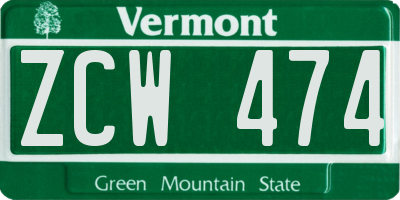 VT license plate ZCW474