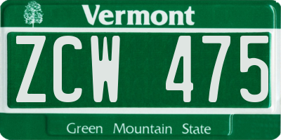 VT license plate ZCW475