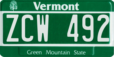 VT license plate ZCW492