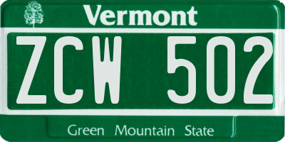 VT license plate ZCW502