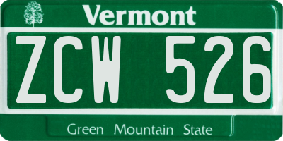 VT license plate ZCW526